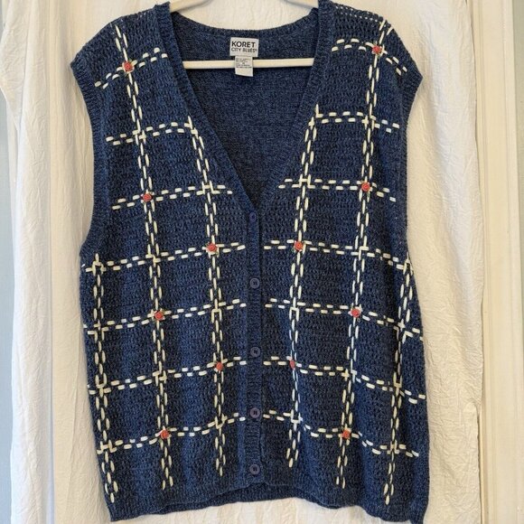 Vintage Koret Size 1X Vest Sweater Button Embroidered Academia Grandma Floral - Picture 1 of 11